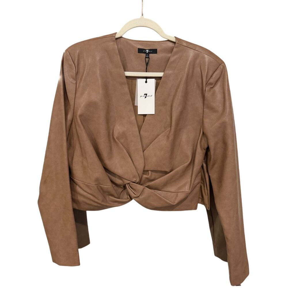 7 For All ManKind Tan Faux Leather Twist-Front Top L NWT